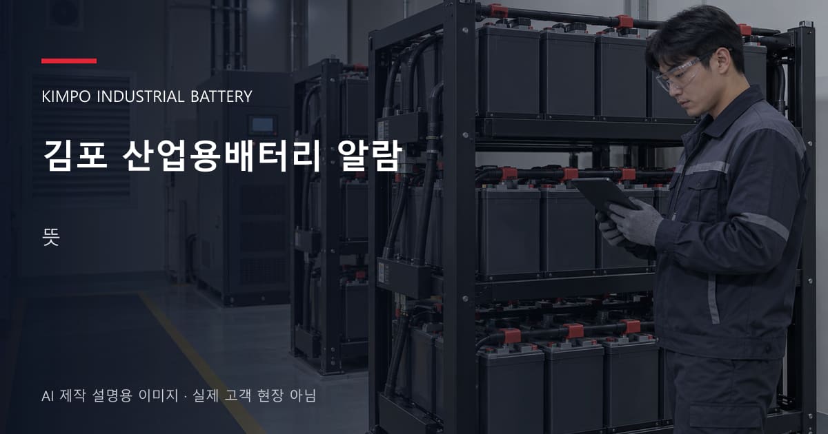 김포 산업용배터리 알람 뜻 안내 표지: 보호안경을 착용하고 배터리 랙 옆에서 점검표를 확인하는 기술자 (AI 제작 설명용 이미지)