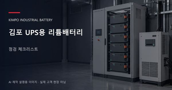 김포 UPS용 리튬배터리 점검 체크리스트 안내 표지: UPS용 리튬 모듈 캐비닛과 보호·관리 설비 (AI 제작 설명용 이미지)