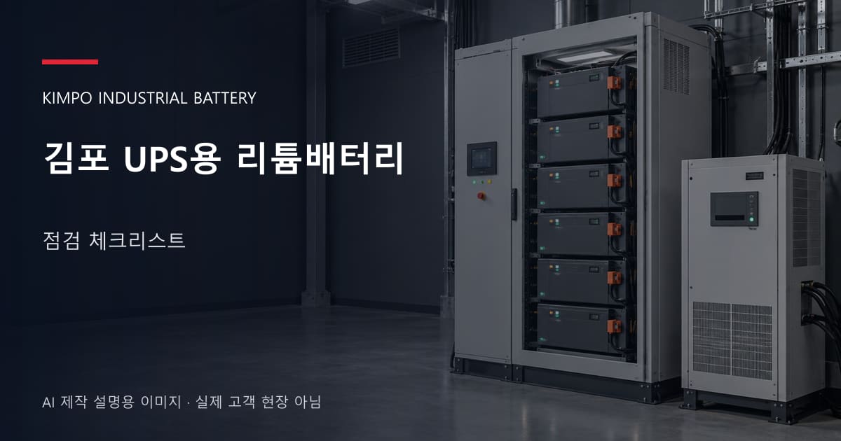 김포 UPS용 리튬배터리 점검 체크리스트 안내 표지: UPS용 리튬 모듈 캐비닛과 보호·관리 설비 (AI 제작 설명용 이미지)