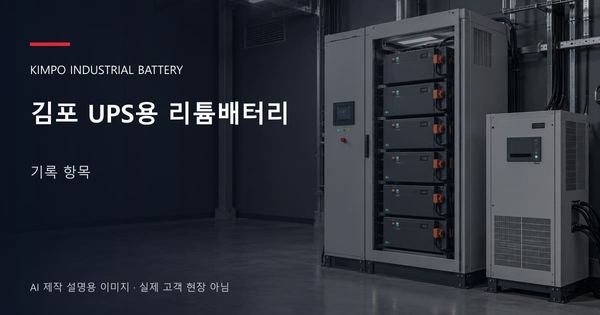 김포 UPS용 리튬배터리 기록 항목 안내 표지: UPS용 리튬 모듈 캐비닛과 보호·관리 설비 (AI 제작 설명용 이미지)